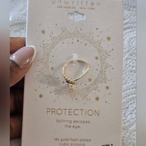 Unwritten Gold and Black Women's Ring Sz 7 Cubic Gold Plated New